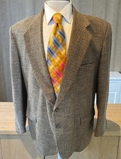 Vintage TownCraft Tweed Sport Coat Brown Houndstooth Jacket 48R Wool Silk Poly