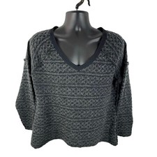 Dylan Boho Classic V Neck Knit Sweater Black Sz Large Geometric Diamond Stripe