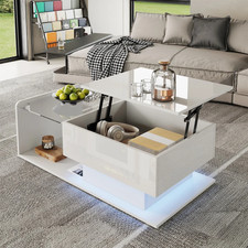 Coffee Table High-Gloss Tea Table for Living Room, 100L x 50W x 33H cm, White