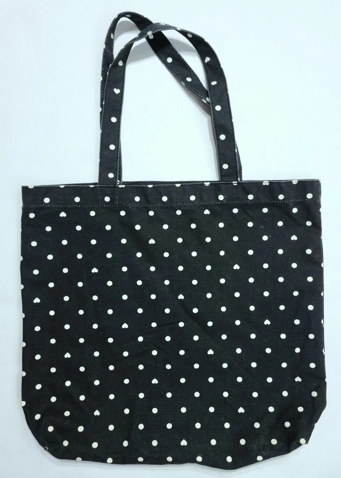 Bolso de Mano J.Crew Lunares Negro con Estampado de Corazones de Lona 100% Algodón Foto 2 de 4