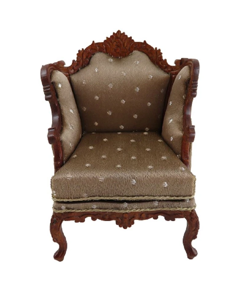 Dolls House Walnut Louis XV Parlour Chair Miniature JBM Living Room Furniture - Image 1 of 1