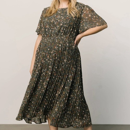 New Baltic Born Belfast Pleated Midi Dress Antique Jade Floral Plus Size 3XL - Picture 2 of 9