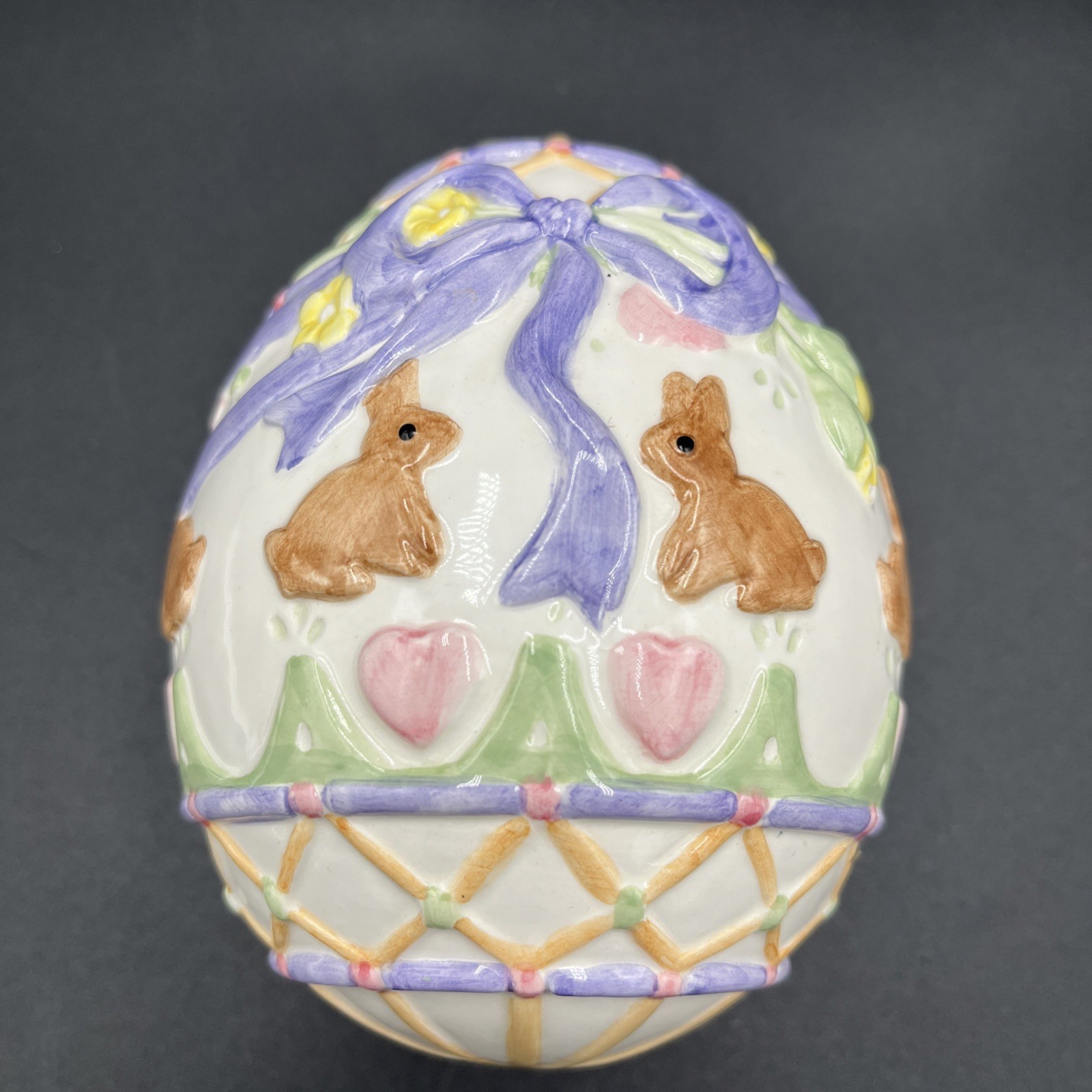 FITZ AND FLOYD "ESSENTIALS," EASTER EGG BUNNIES MONEY BOX TRINKETS CANDY DISH