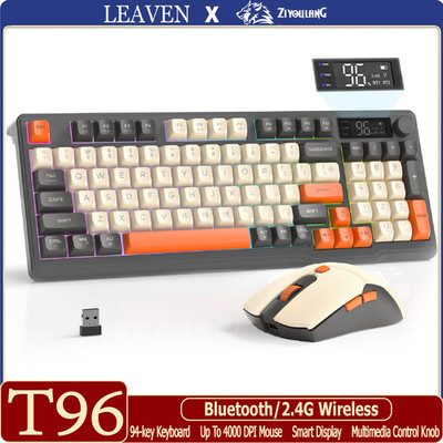 ZIYOULANG T96 Wireless Gaming Keyboard and Mouse Set, BT/2.4GHz, Smart Display
