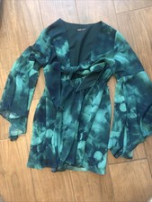 Shein Teal Blue Floral Cut Out Bell Long Sleeve Dress Women’s Size Large