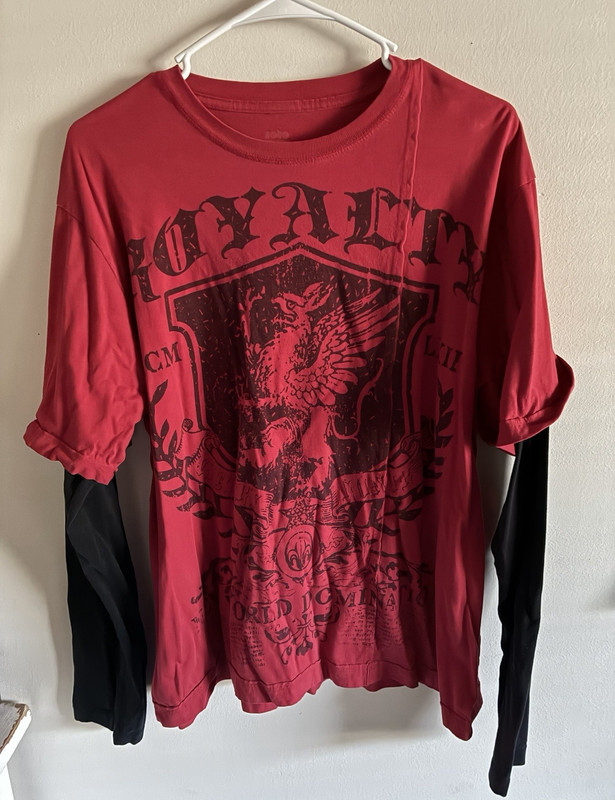 NoJo Men's Red/Black Double-Sided Eagle Graphic Crew Neck Long Sleeve Tee XL