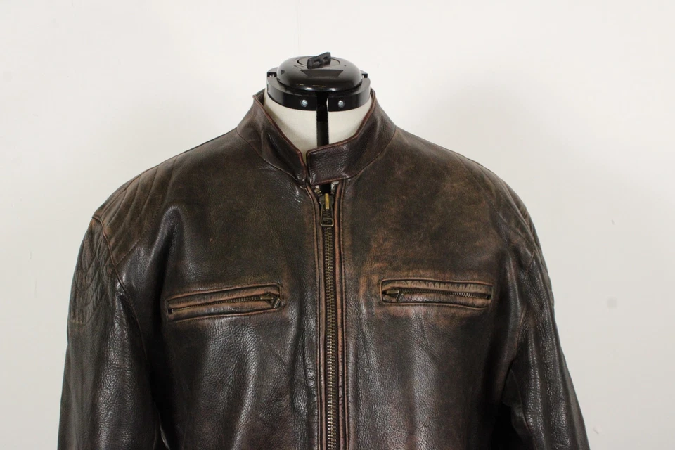 Vintage 80s Chevignon Leather Rider Jacket Mens Large Brown Patina France Biker - Image 2 of 4