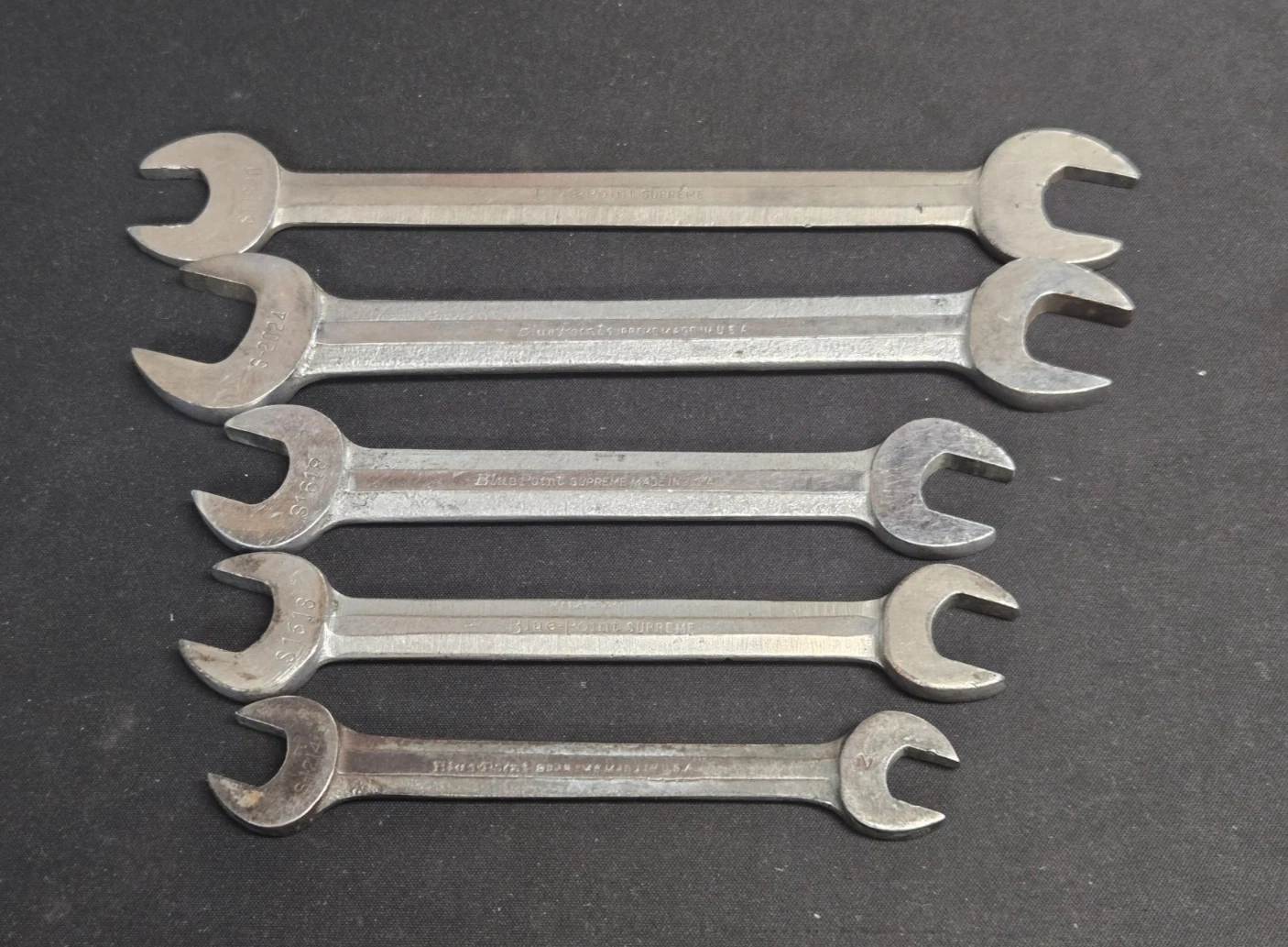 Vintage Blue Point Supreme 5 Pc Double Open End Wrench, 3/8" - 3/4", USA