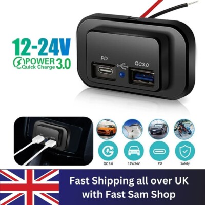 Dual USB Car Charger Socket - 12V-24V Fast Charging Panel, Dustproof, Easy Install