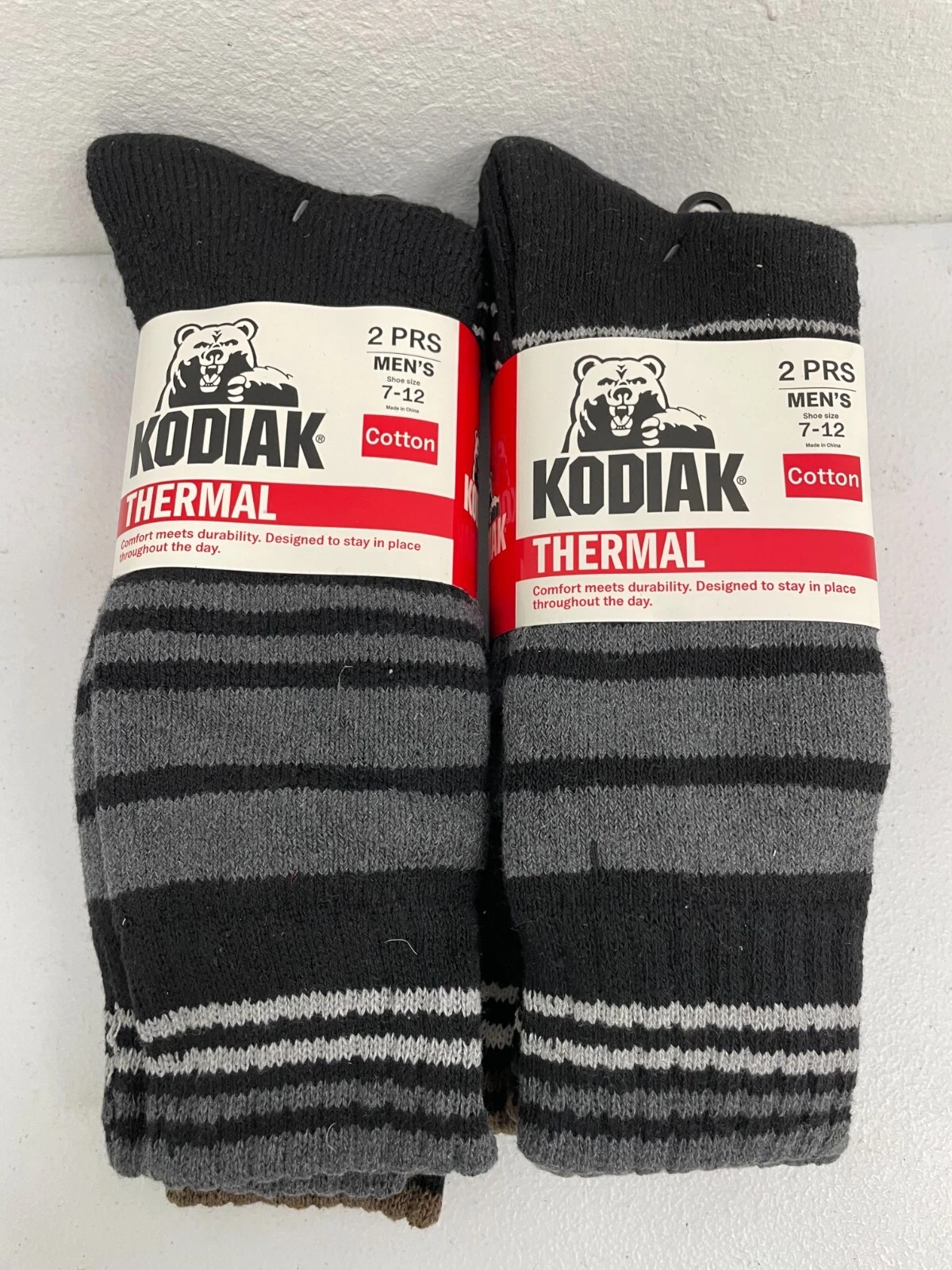 2 PACK KODIAK THERMAL MEN'S COTTON SOCKS 4 PAIRS SHOE SIZE 7-12, CHARCOAL/BROWN