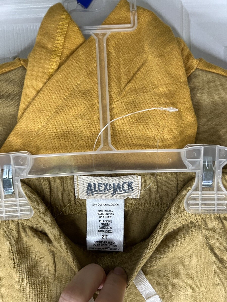 Alex & Jack Boys Yellow Cotton Dinosaur Hoodie Pants Outfit Set