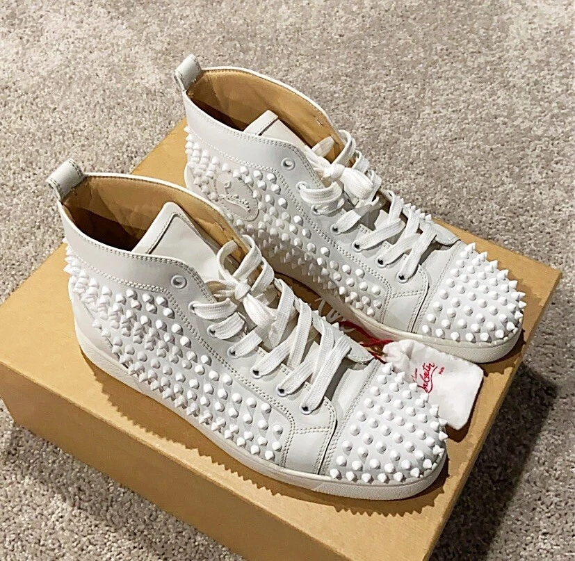 Christian Louboutin Leather Spike Studs Sneakers Shoes 40 White Auth Men  Used