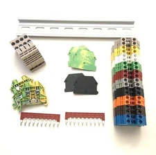 Any Color DIN Rail Terminal Block Kit Dinkle 20 DK4N 10AWG 30A 600V Gnd Jumper