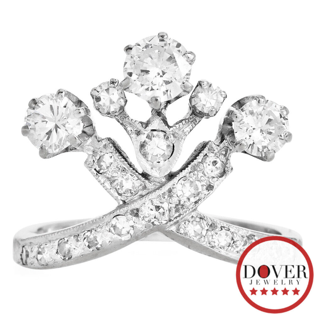 Vintage Diamond Platinum 14K Gold Flower Burst Cr… - image 2