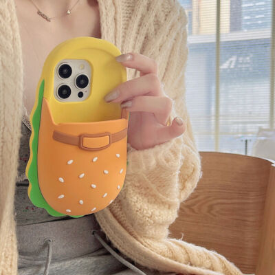 For iPhone 16 Pro Max 15 14 13 12 Cute 3D Silicone Hamburger Slippers Phone Case