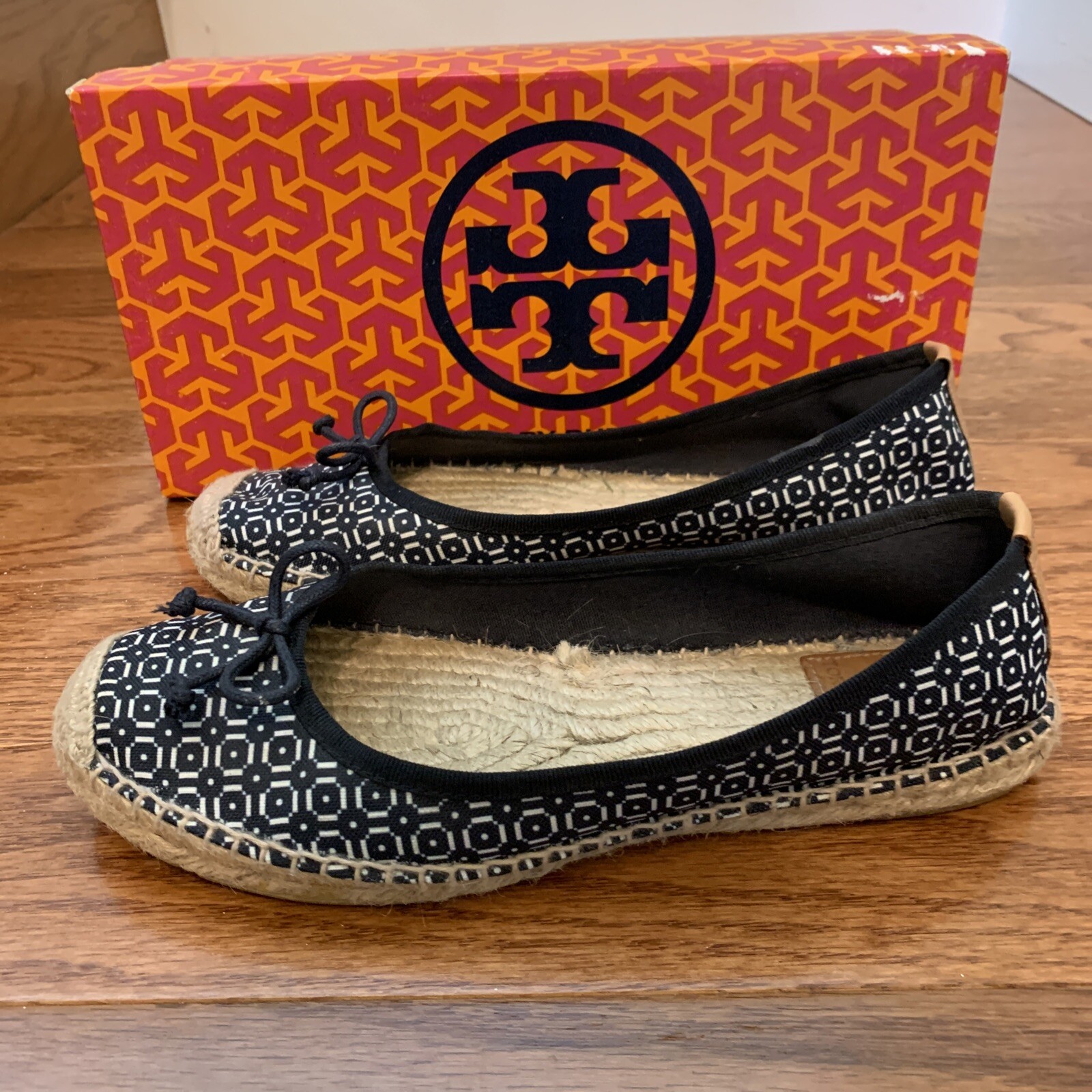 Tory Burch Ballet Espadrilles Flat Navy / White Lin… Gem
