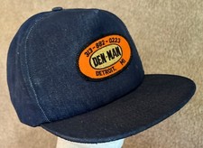 DEN-MAN Detroit MI 313 Blue Jean Denim hat cap SnapBack Adjust Made in USA vtg