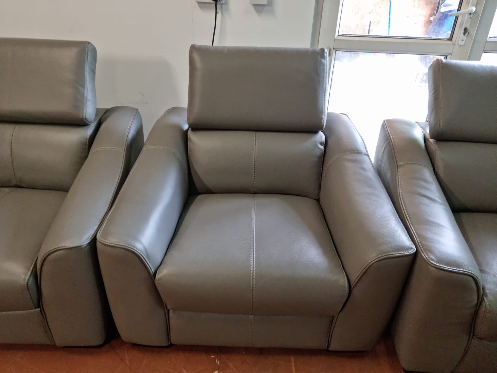 Furniture Village Elixir 3 Seater 2x Arm Chairs grey leather Adjustable