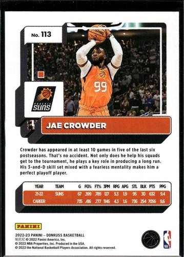 2022-23 Panini Donruss #113 Jae Crowder (NM+)(BSK) - Picture 2 of 2