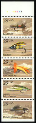 US #2549a 29¢ Fishing Flies Unfolded Pane Pl. A32225 VF NH MNH | eBay