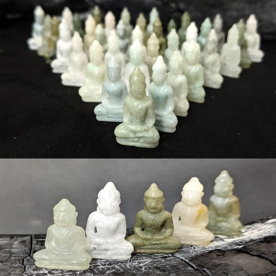 1 estatuilla de yoga tallada en miniatura de Buda de jade birmano genuino de 12 quilates Foto 3 de 4