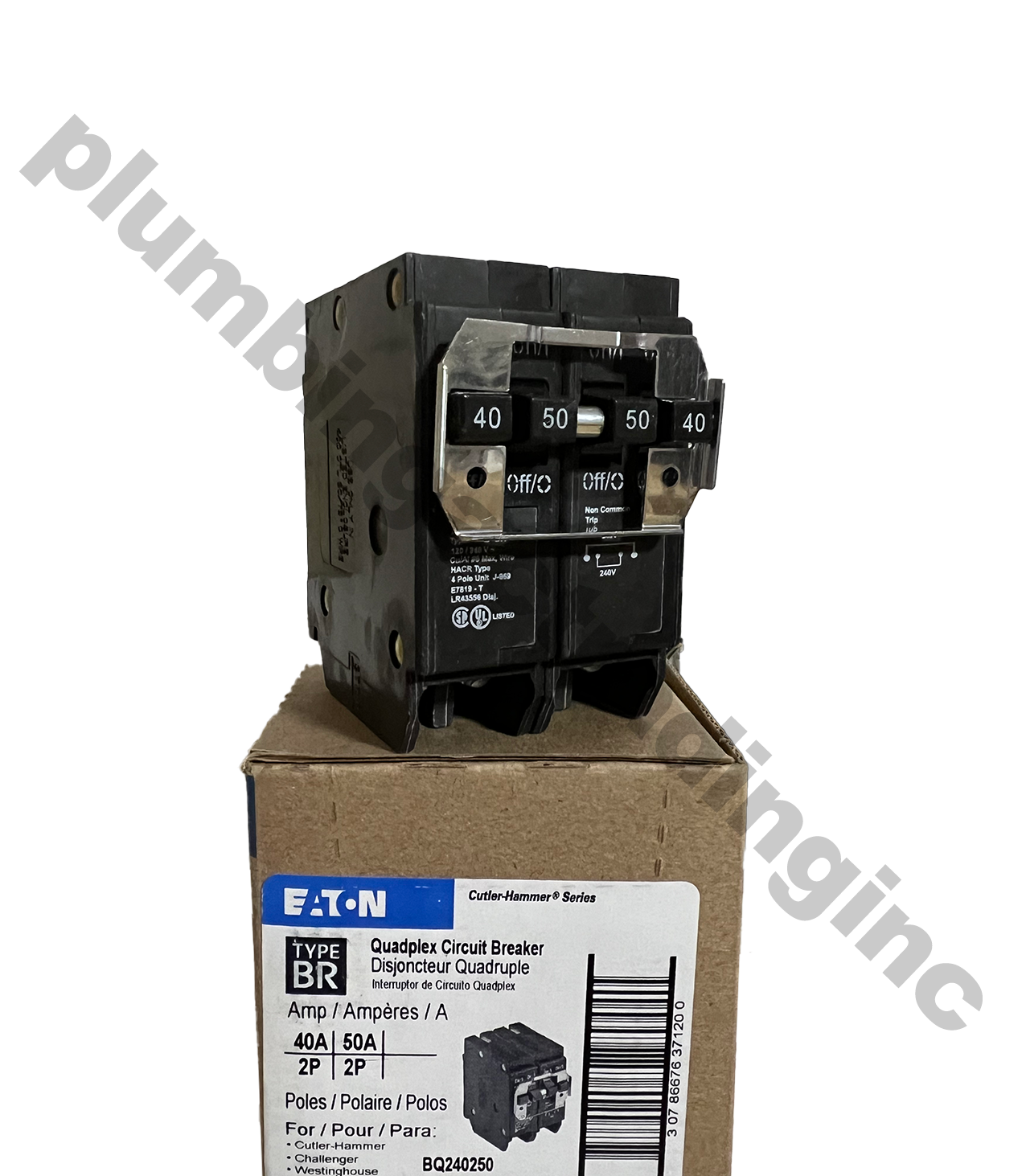 Disjoncteur Quadplex Eaton BQ240250 – 40/50 A, 2 Pôles, 4 Circuits, Avec Neutre Plug-on