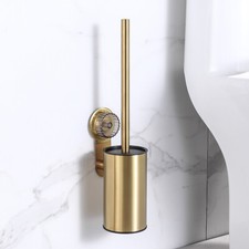 Brushed Gold Free Punching Bathroom Toilet Bowl Cleaning Brush  Holder Set SUS