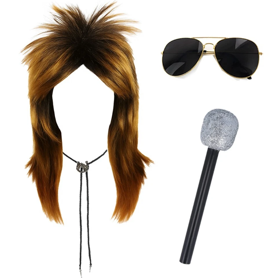 ILOVEFANCYDRESS ROCK STEWART COSTUME BEST BRITISH FANCY DRESS GLASTO FESTIVAL WIG GLASSES MICRO