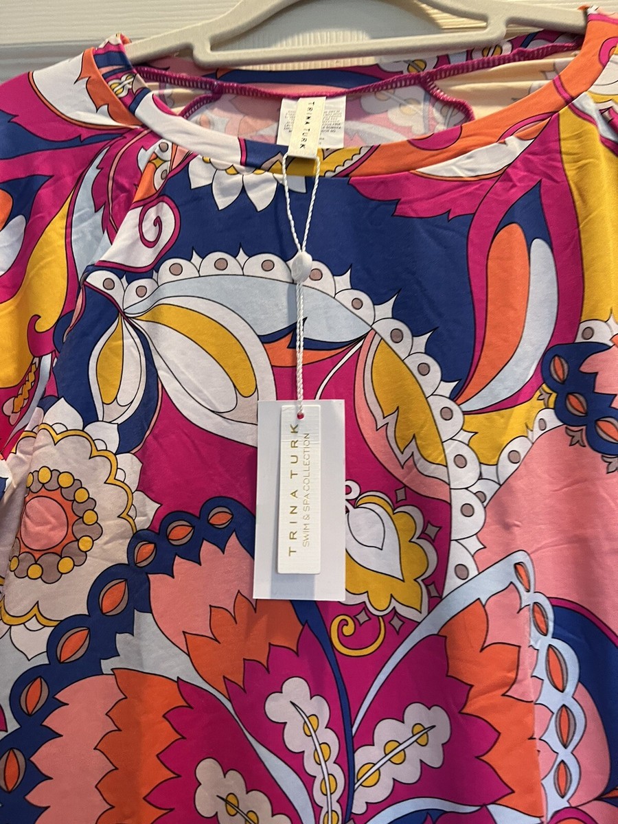 NWT TRINA TURK SzL SEVILLA LONG SLEEVE RASH GUARD SWIMWEAR TOP TROPICAL MULTI