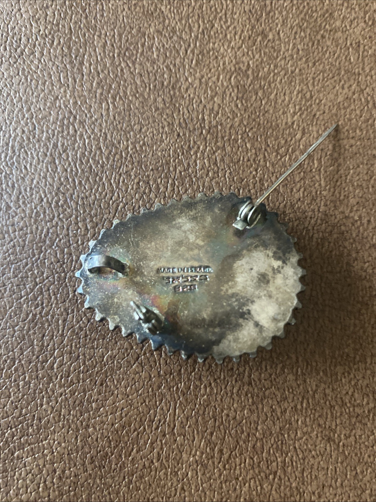 Vintage Sterling Silver Eilat or Malachite & Pearl Brooch Pin/Pendant Israel