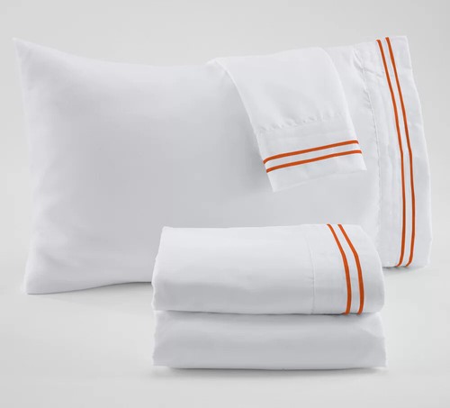 Scala 4 PC 100% Egyptian Cotton 21 in Pocket With 2 Stripe Embroidery Sheet Set - Picture 15 of 34