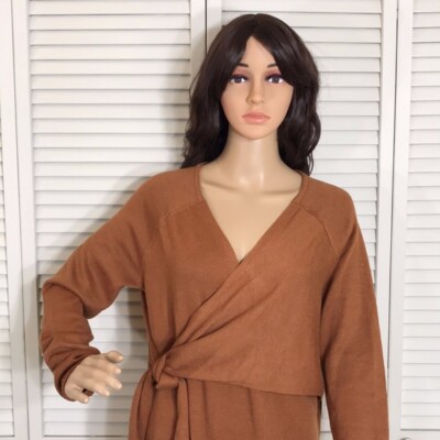 NWT Song of Style Wrap Sweater Tan Brown Knit Tie Side Shift Dress Medium |  eBay