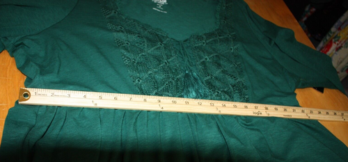 TORRID Blouse Womens 3 Tassled Green Babydoll Peasant Pullover Vintage Slub Top - Picture 12 of 16