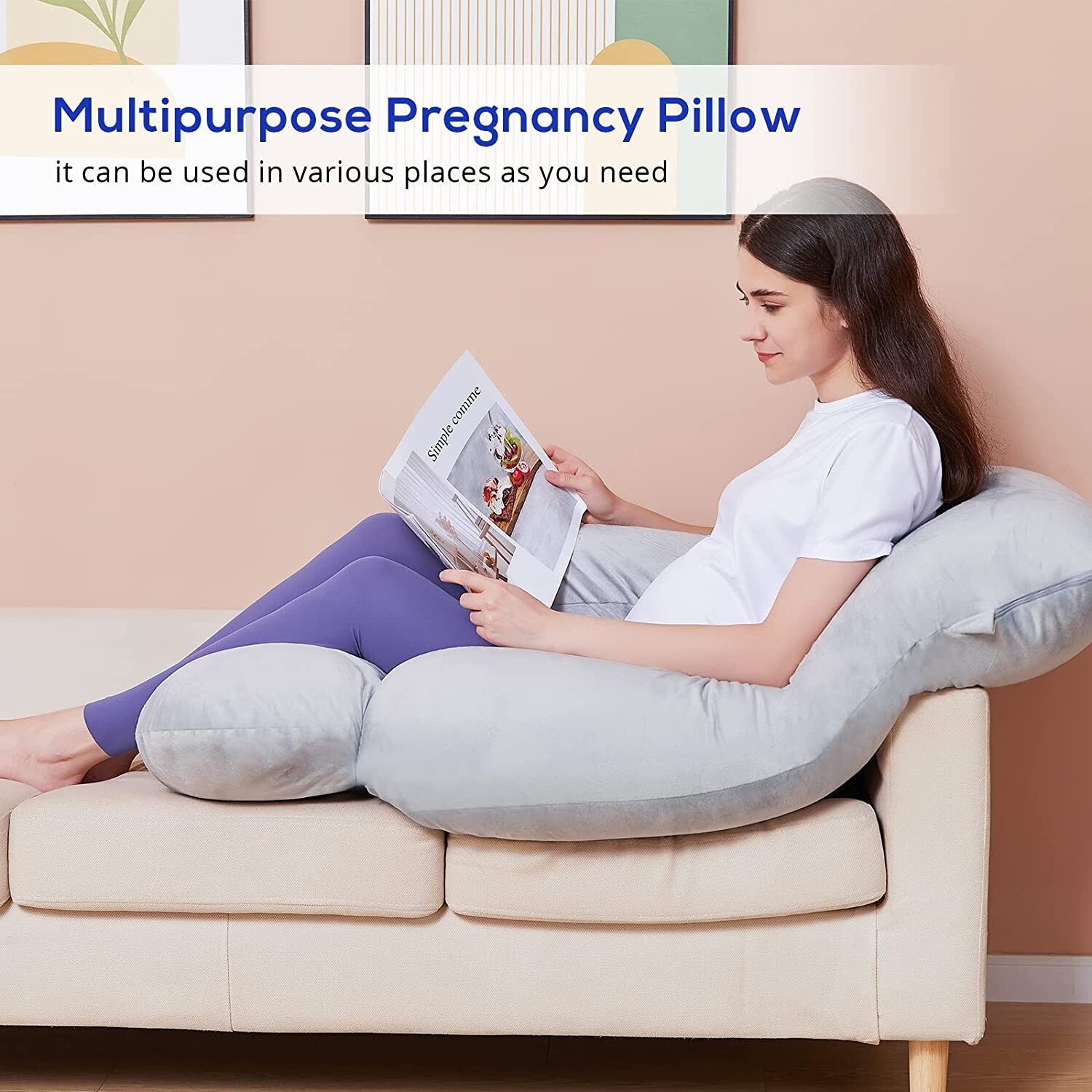 Plush Pregnancy Pillow - Full-Body Support, Removable Velvet Cover - 59''