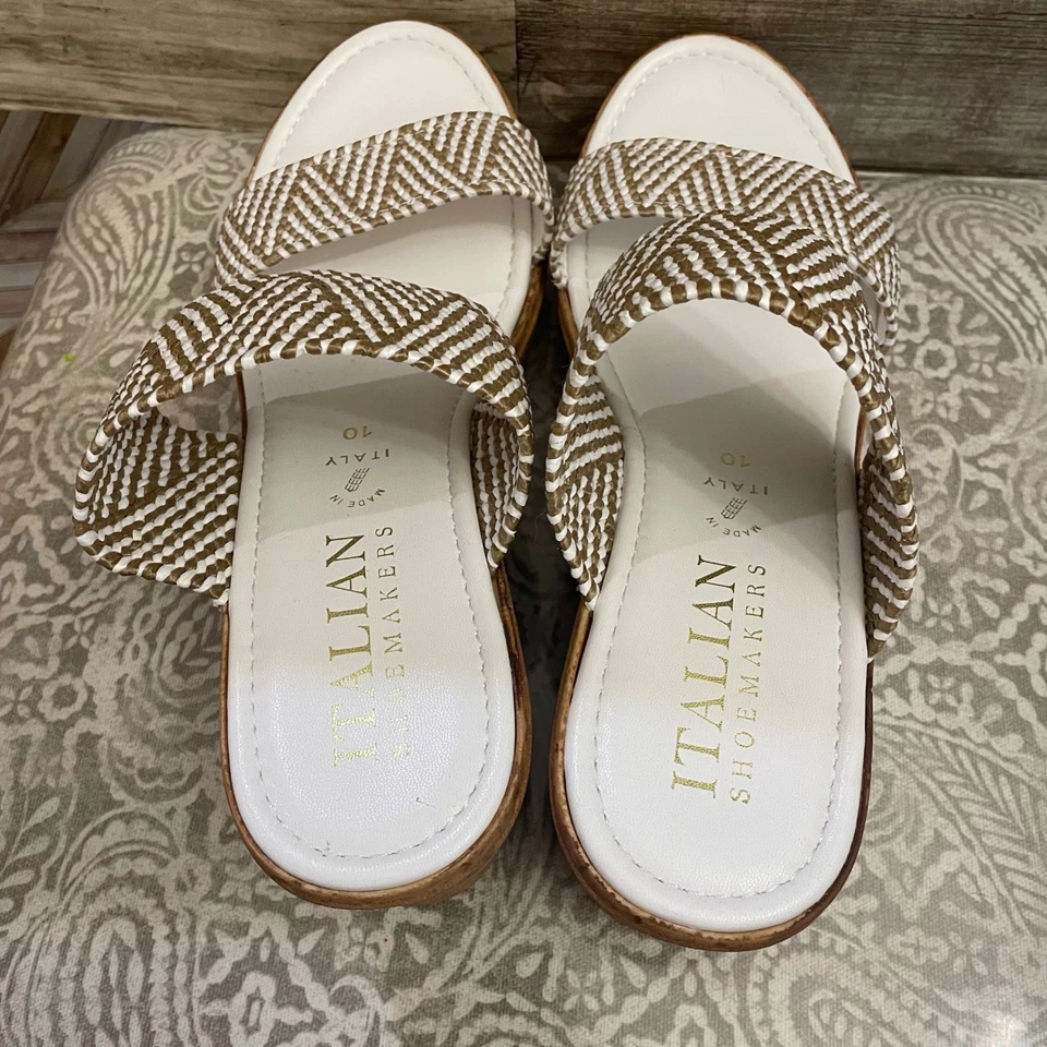 ITALIAN SHOEMAKERS Wedge Sandals Women Size 10 Cork Platform Tan White Woven - Image 4 of 4