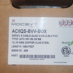 COAX RG6, MOCSY Quad Shield CATV Cable 18 AWG 3GHZ Black PVC 900ft