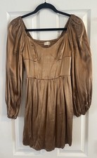 Altar'd State Bronze Long Mini Sleeve Dress Whimsigoth Party Metallic XS