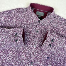 Camicia Fynch Hatton Uomo L Viola Floreale Cotone Elasticizzato Con Bottoni