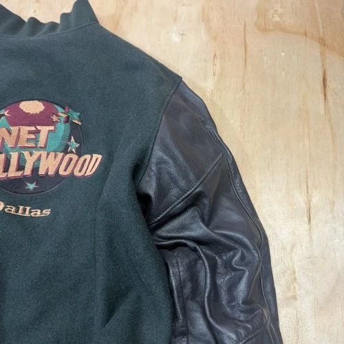 Planet Hollywood Nashville Button Up Jacket Leather Sleeves Large Embroidered image 16