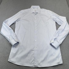 ETON Dress Shirt Mens 17 Blue Check Slim Fit Contemporary Extra Long Sleeves