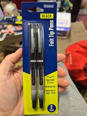 OfficeHub - 2 Pack - Felt Tip Pens - Fine Point 0.5mm - Black. New Sealed