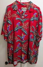 Hawaiian Shirt Red With Tropical Birds Made In USA Mens XL Rayon