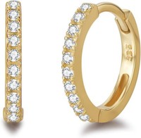 Creolen Ohrringe 925 Sterling Silber Gold Plattiert Rundschliff Cubic Zirkonia