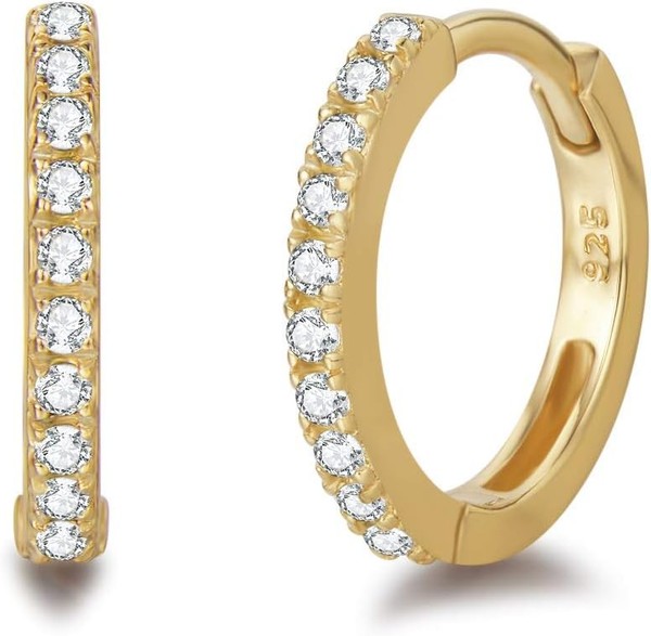 Creolen Ohrringe 925 Sterling Silber Gold Plattiert Rundschliff Cubic Zirkonia-image