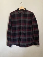 Marc Anthony Men’s Slim Fit Flannel Shirt Size Medium Black Gray Burgundy Plaid