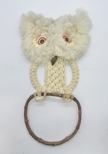 Vintage 70s Macrame Owl Wall Hanging Towel Ring Towel Holder W/ Big Eyes Kitsch