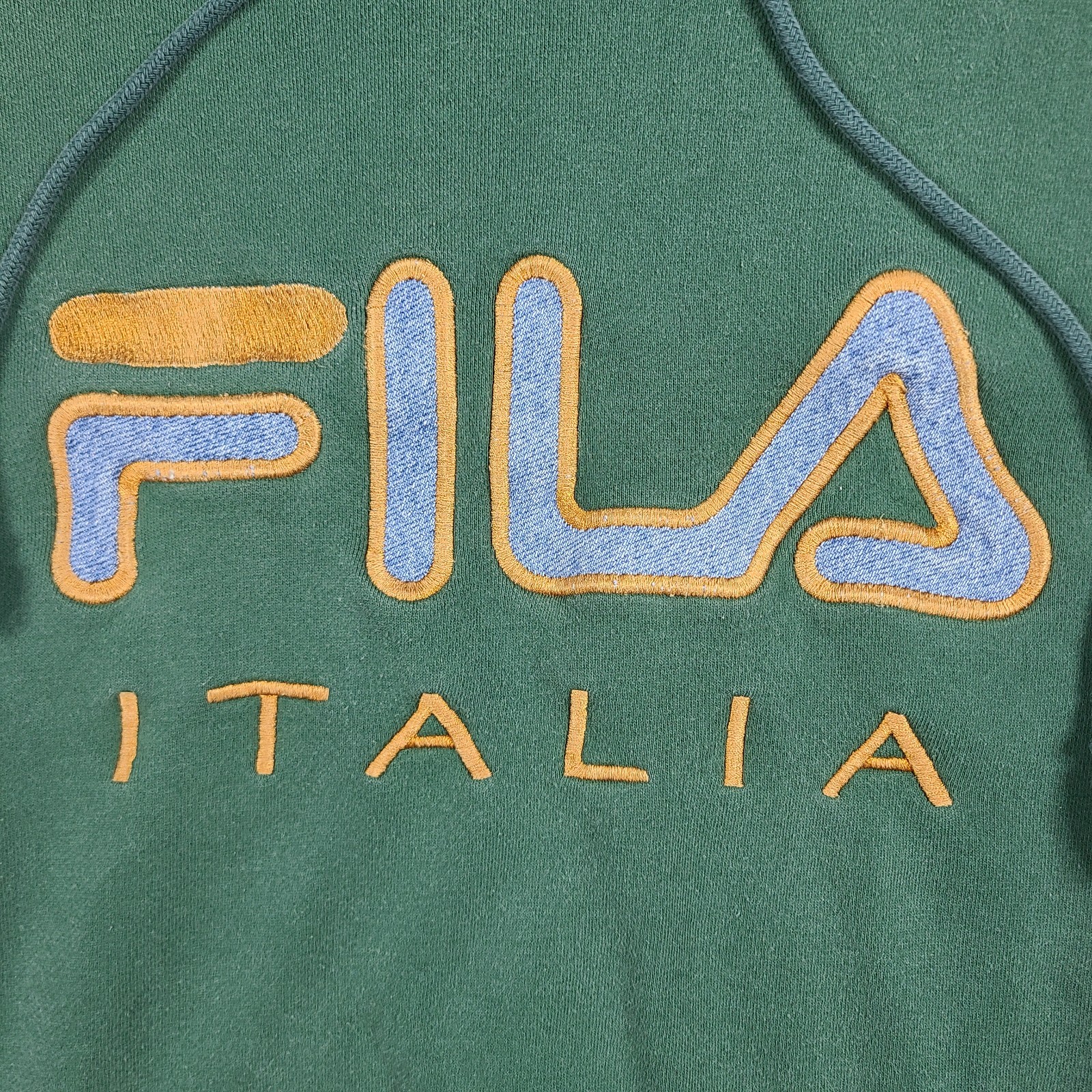 Vintage Y2K FILA Italia Pullover Felpa con Cappuccio Uomo Tg M Verde Sbiadito