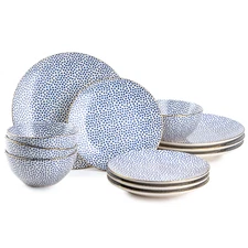 Dot 12-Piece Ceramic Dinnerware Set Blue
