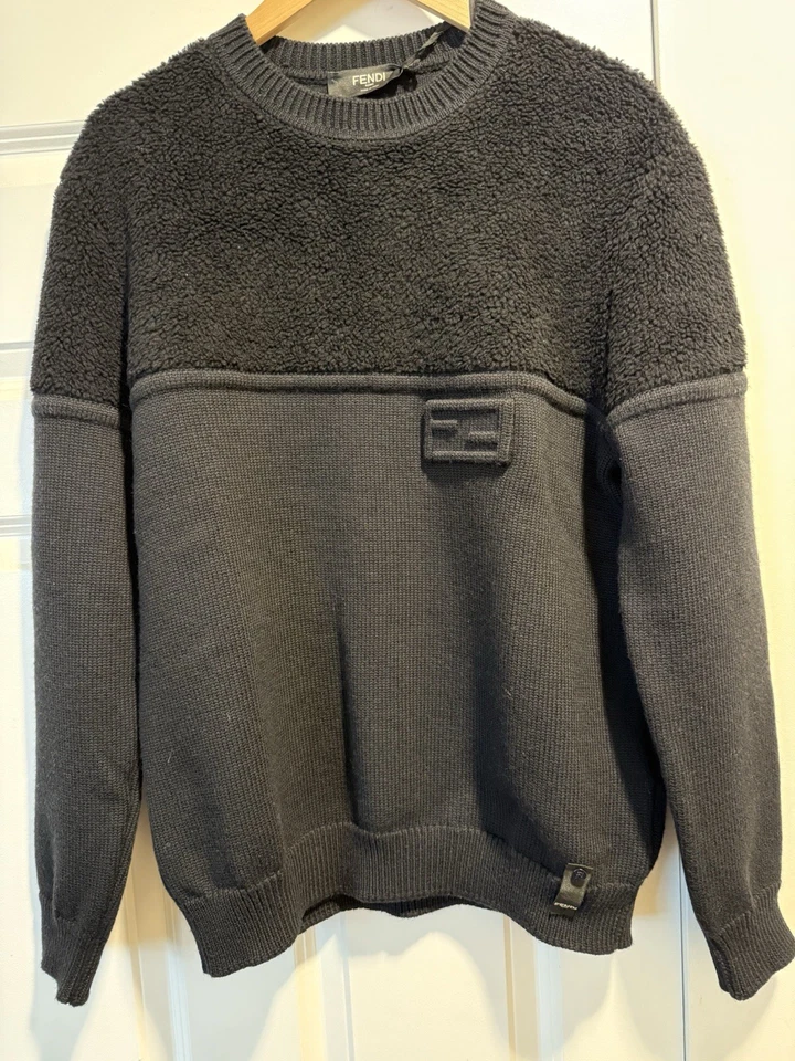 FENDI Mens Wool Pullover/Sweater Black Long Sleeve Crew neck Sz L - Image 4 of 4