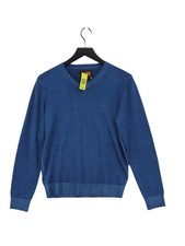 Sun68 Men's Jumper M Blue 100 Wool V-Neck Pullover